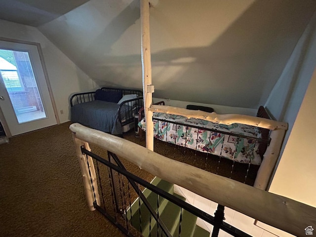 468 E Trail Rd, Brian Head, UT 84719 - carpeted bedroom featuring vaulted ceiling