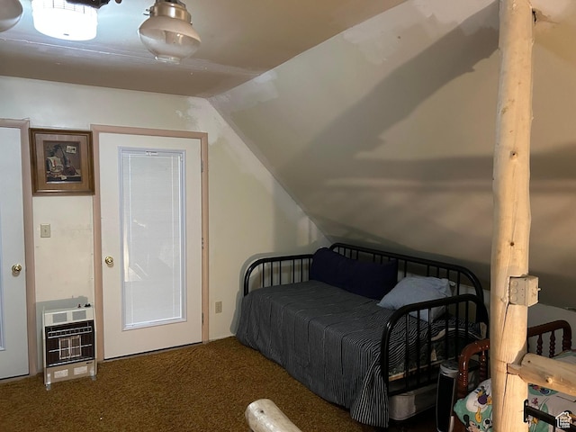 468 E Trail Rd, Brian Head, UT 84719 - bedroom with heating unit, vaulted ceiling, and carpet
