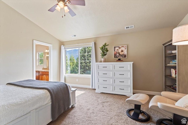 10787 N Town Center Pkwy, Highland, UT 84003 - bedroom featuring light colored carpet, lofted ceiling, ceiling fan, and ensuite bathroom