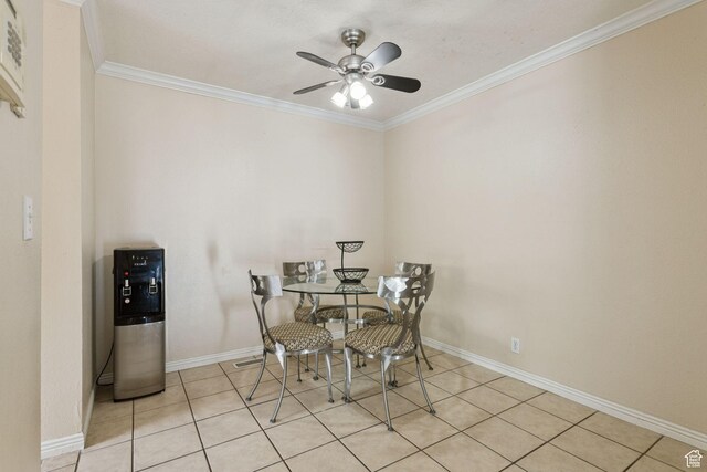 248 E Winslow Ave S Unit 3-C, South Salt Lake, UT 84115 - dining room with ornamental molding, a ceiling fan, and light tile patterned floors