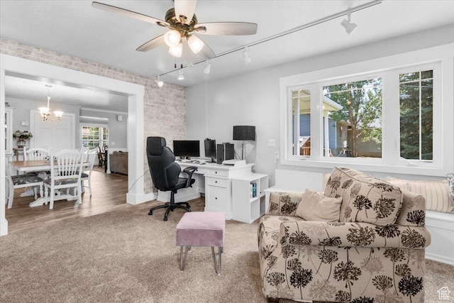 360 S 300 E, Ephraim, UT 84627 - office space with track lighting, a chandelier, ceiling fan, and light colored carpet