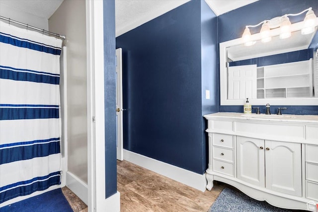 360 S 300 E, Ephraim, UT 84627 - bathroom featuring vanity, wood finished floors, and a shower with curtain