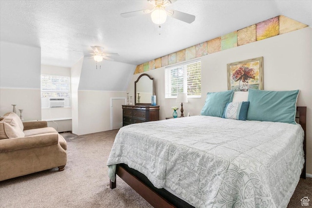 360 S 300 E, Ephraim, UT 84627 - carpeted bedroom with cooling unit, ceiling fan, a textured ceiling, and vaulted ceiling