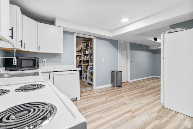 360 S 300 E, Ephraim, UT 84627 - kitchen with white appliances, light countertops, light wood-type flooring, and white cabinetry