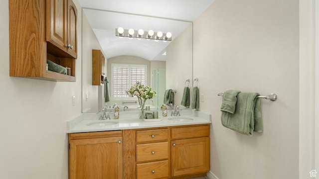 1257 W Bateman Ponds Way S, West Jordan, UT 84084 - full bath featuring double vanity, vaulted ceiling, and a shower with shower door