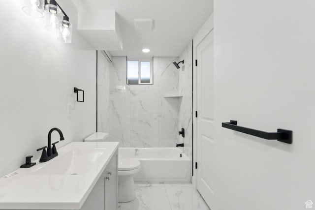 147 E 1700 S, Orem, UT 84058 - bathroom featuring vanity, marble finish floors, and  shower combination