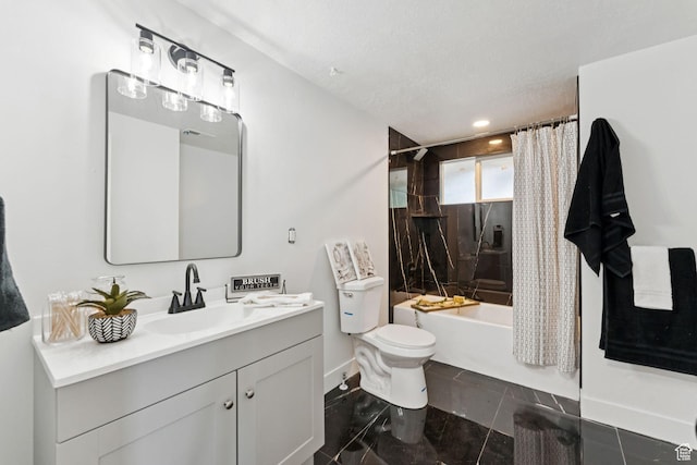 147 E 1700 S, Orem, UT 84058 - full bath featuring vanity, shower / bath combo, a textured ceiling, and recessed lighting