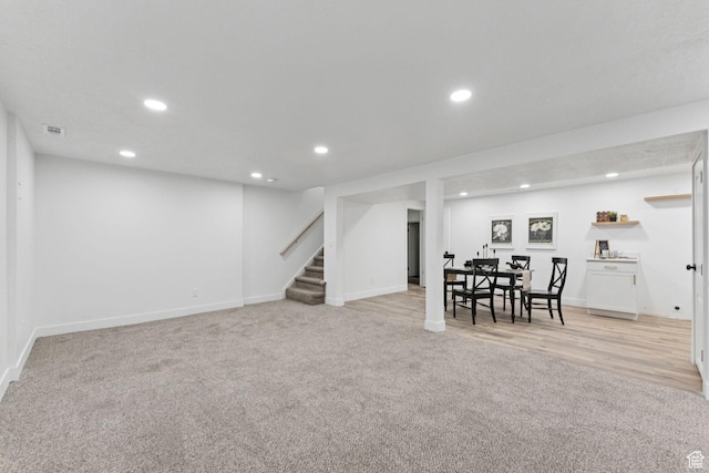 147 E 1700 S, Orem, UT 84058 - finished basement with light carpet, stairs, and recessed lighting