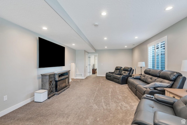 6462 W Shawnee Marie Way, Herriman, UT 84096 - carpeted living area featuring recessed lighting and a glass covered fireplace