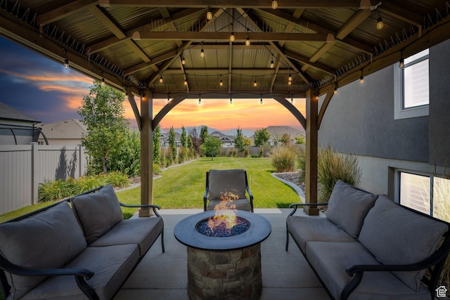 6462 W Shawnee Marie Way, Herriman, UT 84096 - view of patio with an outdoor living space with a fire pit and a gazebo