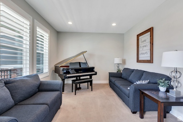 6462 W Shawnee Marie Way, Herriman, UT 84096 - living area featuring light colored carpet and recessed lighting