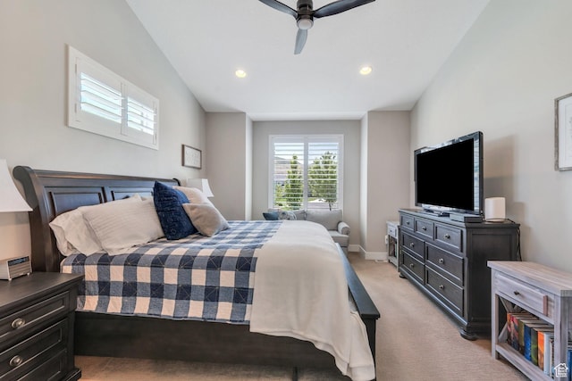 6462 W Shawnee Marie Way, Herriman, UT 84096 - bedroom featuring light colored carpet, ceiling fan, and recessed lighting