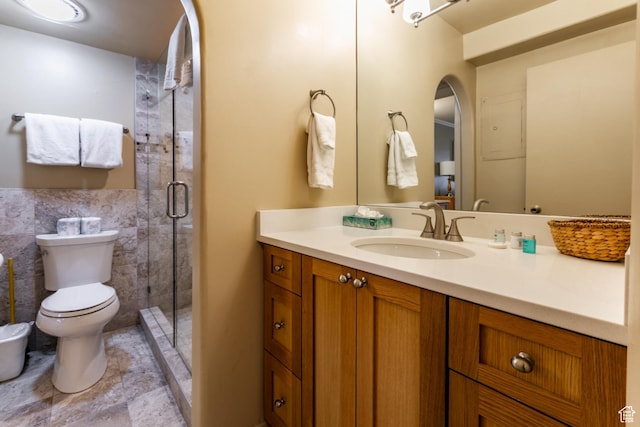 2100 Canyons Resort Dr Unit 21C, Park City, UT 84098 - full bathroom with vanity, a shower stall, a bidet, and tile walls