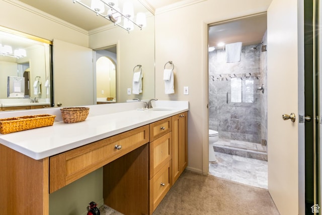 2100 Canyons Resort Dr Unit 21C, Park City, UT 84098 - bathroom featuring crown molding, vanity, and a stall shower
