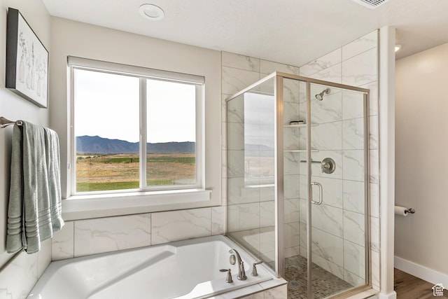 269 Cook Ln, Grantsville, UT 84029 - full bathroom with plenty of natural light, a mountain view, a garden tub, and a shower stall