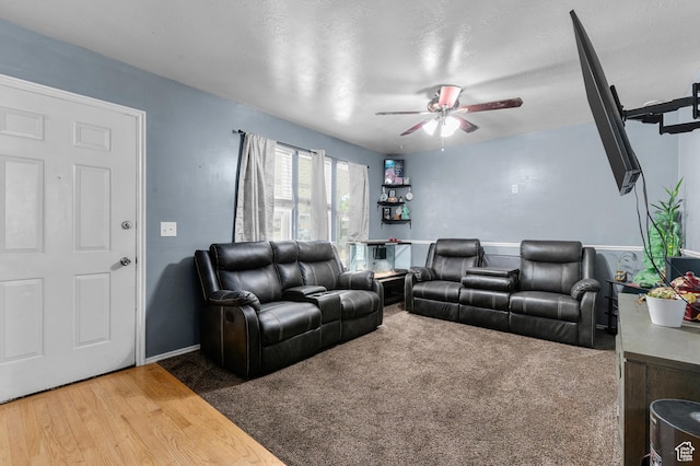 5370 W Cadenza Dr S, West Jordan, UT 84081 - living room featuring a ceiling fan and wood finished floors
