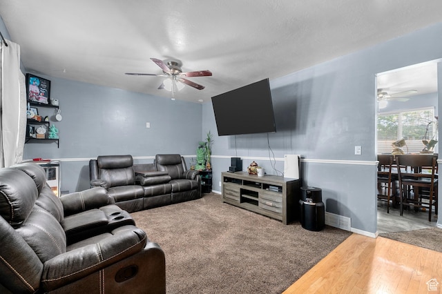 5370 W Cadenza Dr S, West Jordan, UT 84081 - living area with ceiling fan and wood finished floors