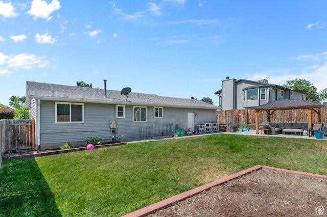 5370 W Cadenza Dr S, West Jordan, UT 84081 - rear view of property featuring an outdoor living space, a gazebo, a patio, and a fenced backyard