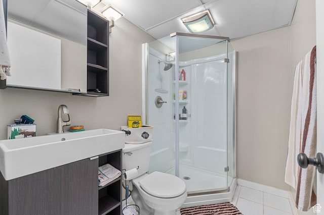 5370 W Cadenza Dr S, West Jordan, UT 84081 - full bathroom featuring tile patterned floors, a stall shower, and vanity