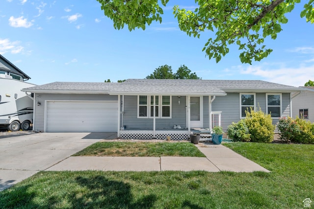 5370 W Cadenza Dr S, West Jordan, UT 84081 - single story home with a porch, a garage, a front lawn, and driveway