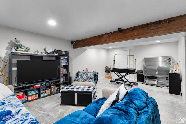 5370 W Cadenza Dr S, West Jordan, UT 84081 - living area with recessed lighting and beam ceiling
