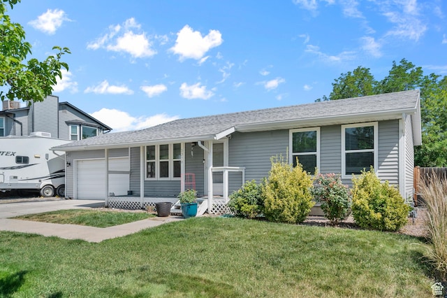 5370 W Cadenza Dr S, West Jordan, UT 84081 - ranch-style house featuring a garage, concrete driveway, roof with shingles, and a porch