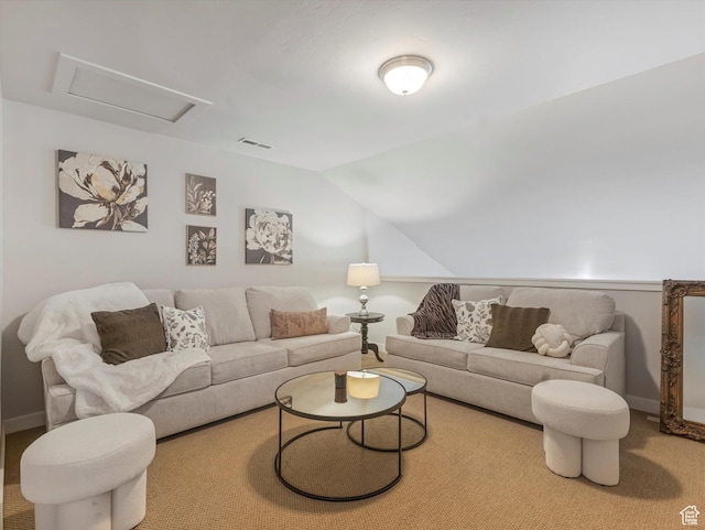 6612 W Terrace Wash Ln S Unit 119, West Jordan, UT 84081 - living room with lofted ceiling, attic access, and carpet