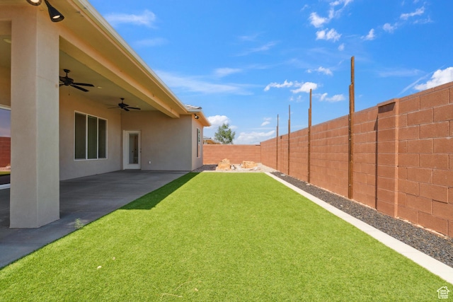 1213 E Marlowe Way, Washington, UT 84780 - fenced backyard featuring ceiling fan and a patio area