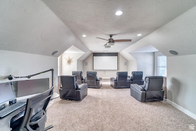 3410 W 2490 S, Hurricane, UT 84737 - carpeted cinema featuring a textured ceiling, lofted ceiling, ceiling fan, and recessed lighting