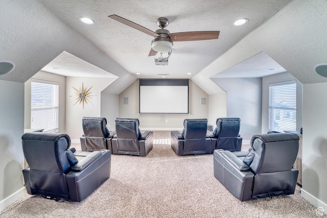 3410 W 2490 S, Hurricane, UT 84737 - cinema with a textured ceiling, carpet floors, a ceiling fan, and healthy amount of natural light