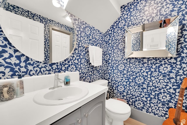 468 N E St, Salt Lake City, UT 84103 - full bathroom with wallpapered walls, vanity, and a shower with curtain