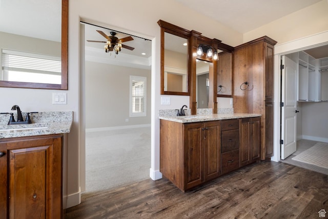 10371 N 400 W, Roosevelt, UT 84066 - full bath with vanity, a ceiling fan, and wood finished floors