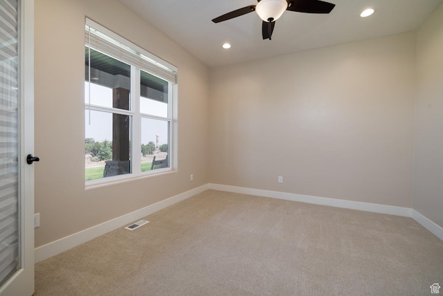 10371 N 400 W, Roosevelt, UT 84066 - unfurnished room with light colored carpet, recessed lighting, and ceiling fan
