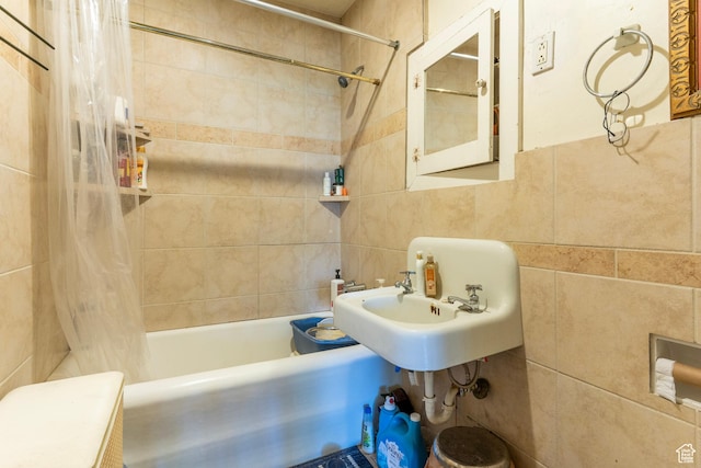 550 S Cheyenne St W, Salt Lake City, UT 84104 - full bathroom with shower / bath combination with curtain and tile walls