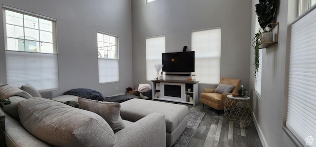 5332 W Scout Plane Ln, South Jordan, UT 84009 - living room with wood finished floors and a towering ceiling