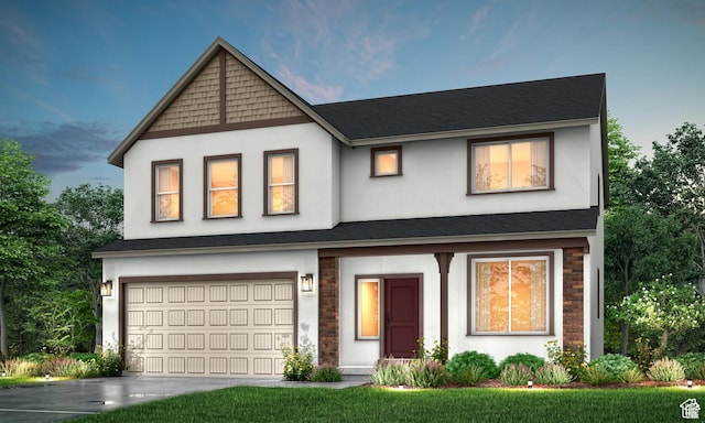 708 N Plainsman Dr Unit 104, Spanish Fork, UT 84660 - view of front facade with a garage, stucco siding, concrete driveway, and roof with shingles