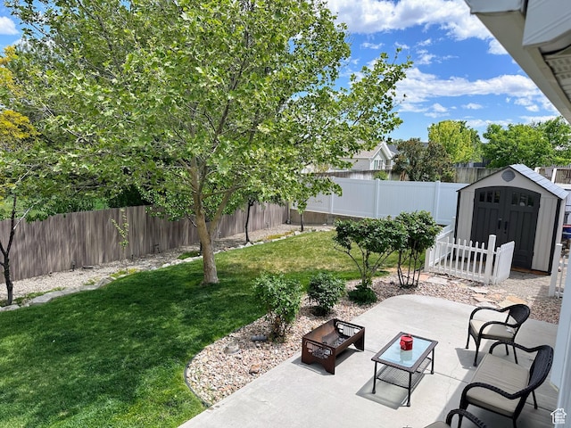8675 S Pebblecreek Rd, West Jordan, UT 84081 - fenced backyard featuring a storage unit and a patio area