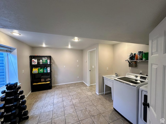 8675 S Pebblecreek Rd, West Jordan, UT 84081 - washroom with washing machine and clothes dryer and light tile patterned floors