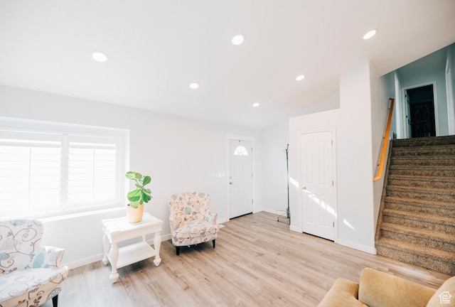 9961 N 4680 W, Cedar Hills, UT 84062 - living area featuring stairway, light wood-type flooring, and recessed lighting