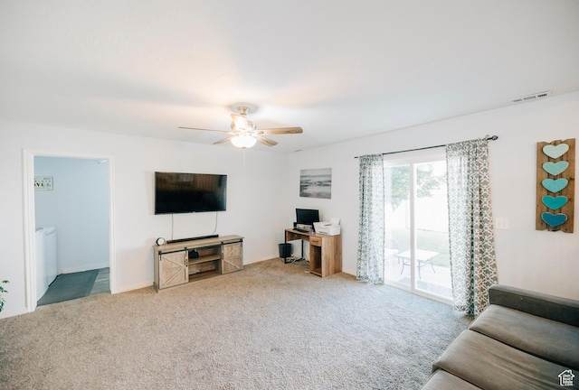 9961 N 4680 W, Cedar Hills, UT 84062 - carpeted living area featuring ceiling fan