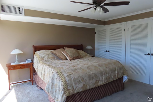 1785 29th Unit 301, Ogden, UT 84403 - bedroom featuring carpet floors, a closet, a ceiling fan, and crown molding