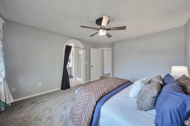 5961 W Chiswick Ct, West Jordan, UT 84081 - bedroom with carpet flooring, a ceiling fan, and ensuite bathroom