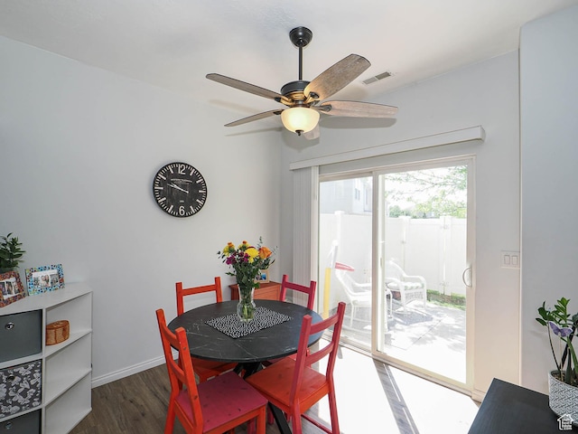 12102 S Mountain Peak Dr, Draper, UT 84020 - dining area with wood finished floors and a ceiling fan
