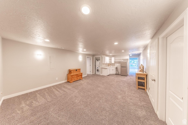 1320 E Canberra Dr, Lindon, UT 84042 - living room featuring a textured ceiling, light carpet, recessed lighting, and electric panel