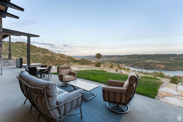 9156 N Sleeping Rock Cir, Kamas, UT 84036 - view of patio / terrace featuring a water view, an outdoor hangout area, and outdoor dining area
