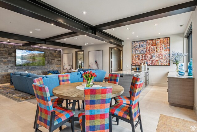 9156 N Sleeping Rock Cir, Kamas, UT 84036 - dining room featuring beamed ceiling and recessed lighting