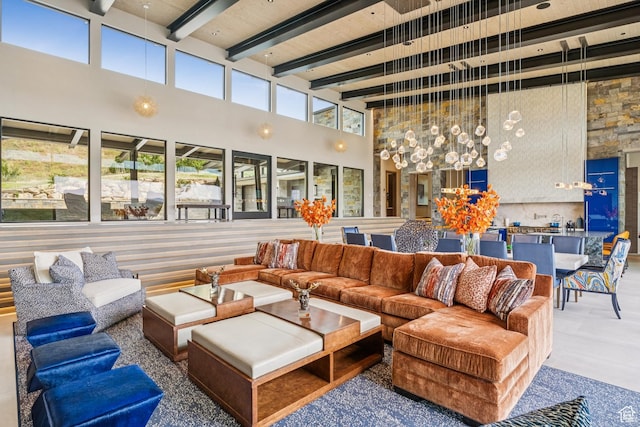 9156 N Sleeping Rock Cir, Kamas, UT 84036 - community lobby with a towering ceiling and a wood ceiling with exposed beams
