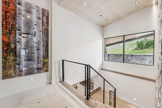 9156 N Sleeping Rock Cir, Kamas, UT 84036 - staircase featuring recessed lighting and wood ceiling