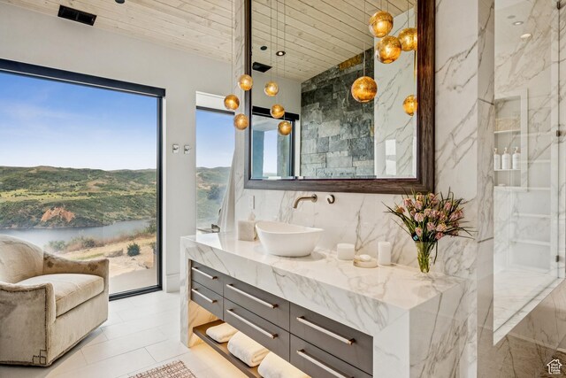 9156 N Sleeping Rock Cir, Kamas, UT 84036 - full bathroom with vanity, wooden ceiling, and tile patterned floors