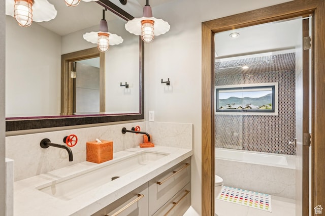 9156 N Sleeping Rock Cir, Kamas, UT 84036 - bathroom featuring tasteful backsplash and vanity